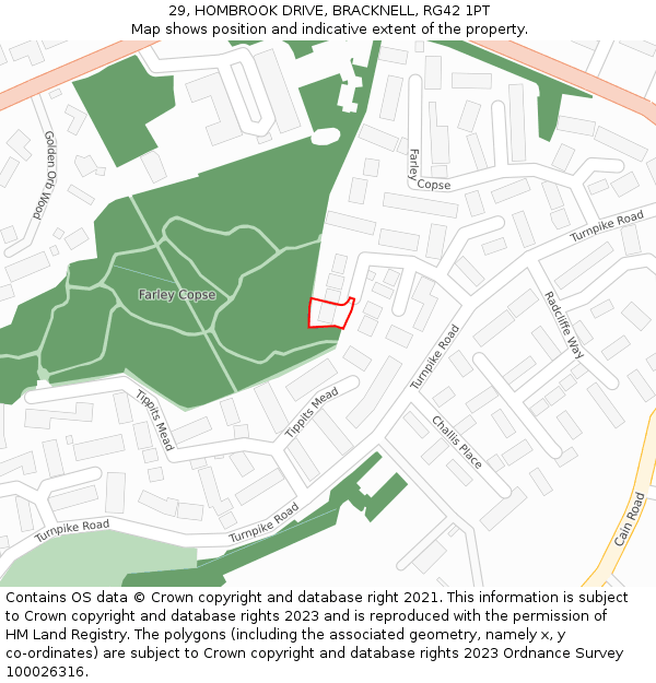 29, HOMBROOK DRIVE, BRACKNELL, RG42 1PT: Location map and indicative extent of plot