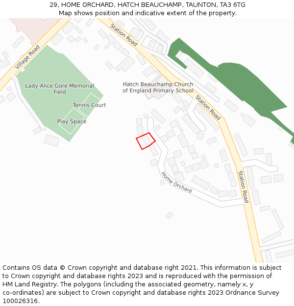 29, HOME ORCHARD, HATCH BEAUCHAMP, TAUNTON, TA3 6TG: Location map and indicative extent of plot