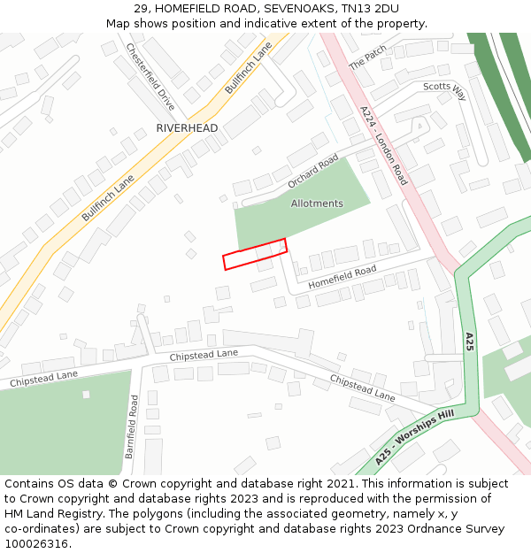 29, HOMEFIELD ROAD, SEVENOAKS, TN13 2DU: Location map and indicative extent of plot
