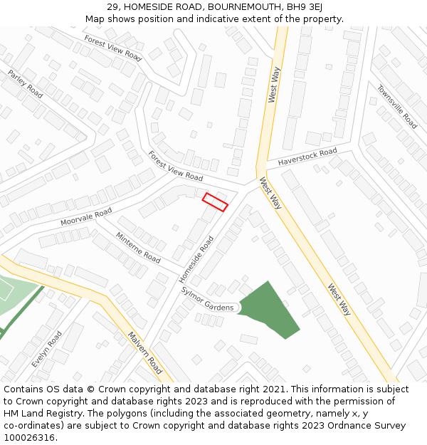 29, HOMESIDE ROAD, BOURNEMOUTH, BH9 3EJ: Location map and indicative extent of plot