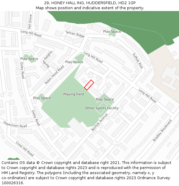 29, HONEY HALL ING, HUDDERSFIELD, HD2 1GP: Location map and indicative extent of plot