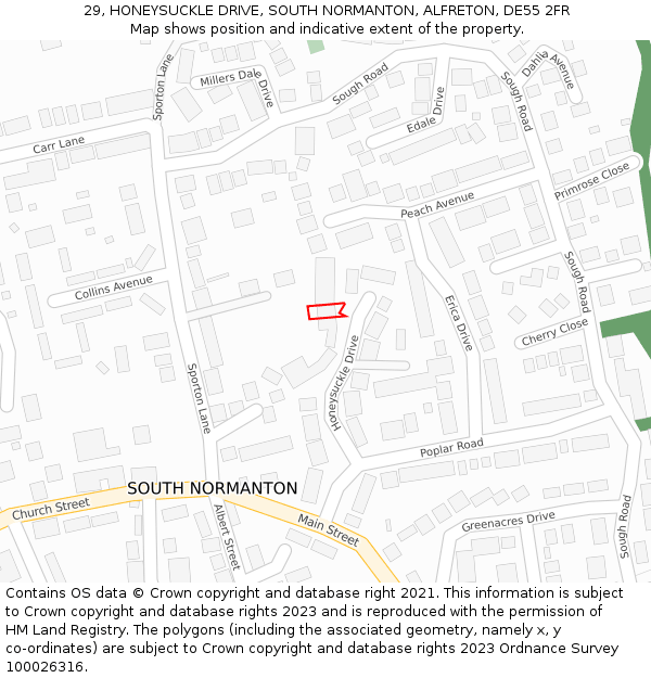 29, HONEYSUCKLE DRIVE, SOUTH NORMANTON, ALFRETON, DE55 2FR: Location map and indicative extent of plot