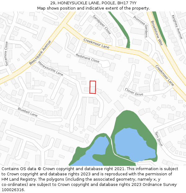 29, HONEYSUCKLE LANE, POOLE, BH17 7YY: Location map and indicative extent of plot