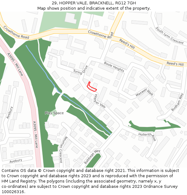 29, HOPPER VALE, BRACKNELL, RG12 7GH: Location map and indicative extent of plot