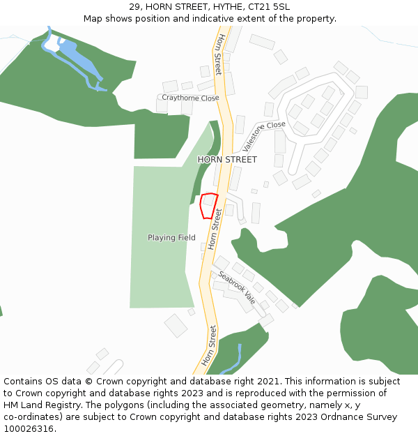 29, HORN STREET, HYTHE, CT21 5SL: Location map and indicative extent of plot