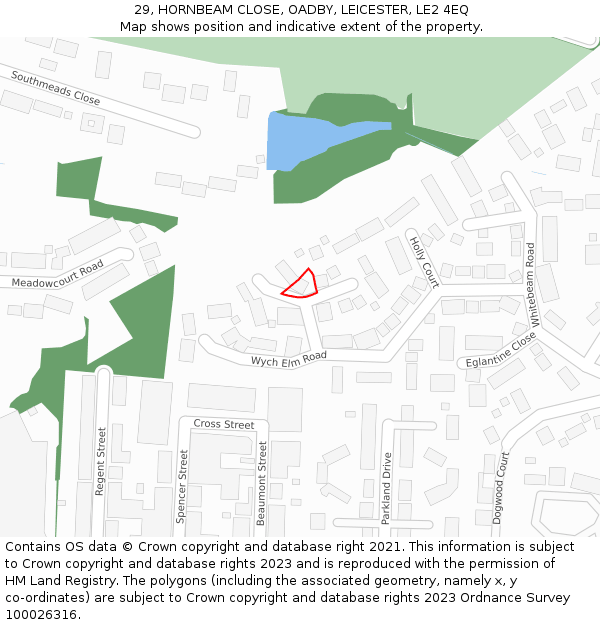 29, HORNBEAM CLOSE, OADBY, LEICESTER, LE2 4EQ: Location map and indicative extent of plot