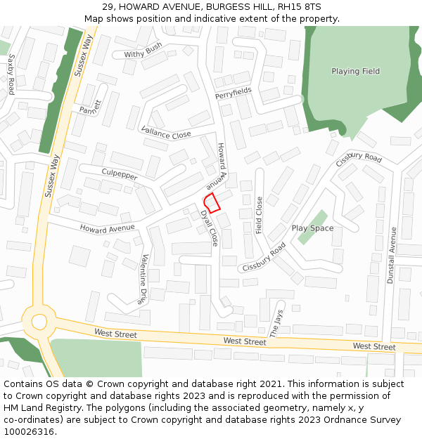 29, HOWARD AVENUE, BURGESS HILL, RH15 8TS: Location map and indicative extent of plot