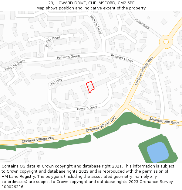29, HOWARD DRIVE, CHELMSFORD, CM2 6PE: Location map and indicative extent of plot