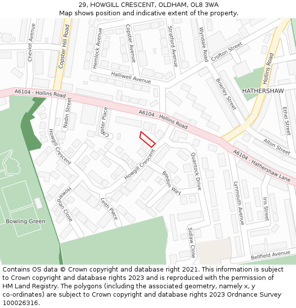 29, HOWGILL CRESCENT, OLDHAM, OL8 3WA: Location map and indicative extent of plot