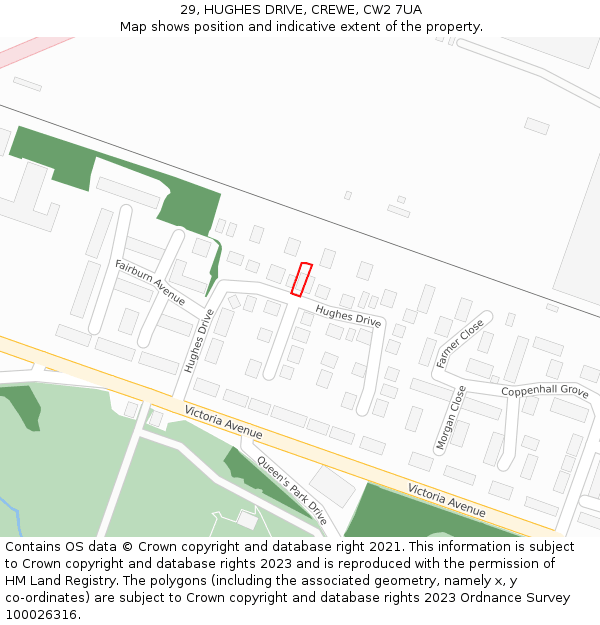 29, HUGHES DRIVE, CREWE, CW2 7UA: Location map and indicative extent of plot