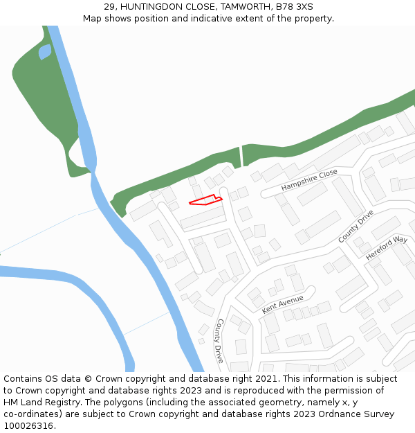 29, HUNTINGDON CLOSE, TAMWORTH, B78 3XS: Location map and indicative extent of plot