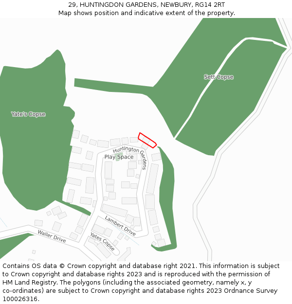 29, HUNTINGDON GARDENS, NEWBURY, RG14 2RT: Location map and indicative extent of plot