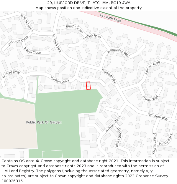 29, HURFORD DRIVE, THATCHAM, RG19 4WA: Location map and indicative extent of plot