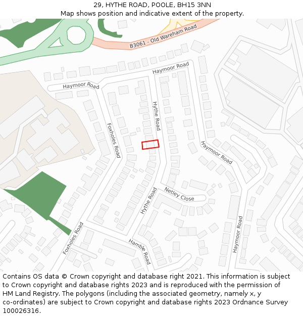 29, HYTHE ROAD, POOLE, BH15 3NN: Location map and indicative extent of plot