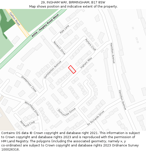 29, INGHAM WAY, BIRMINGHAM, B17 8SW: Location map and indicative extent of plot