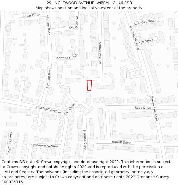 29, INGLEWOOD AVENUE, WIRRAL, CH46 0SB: Location map and indicative extent of plot