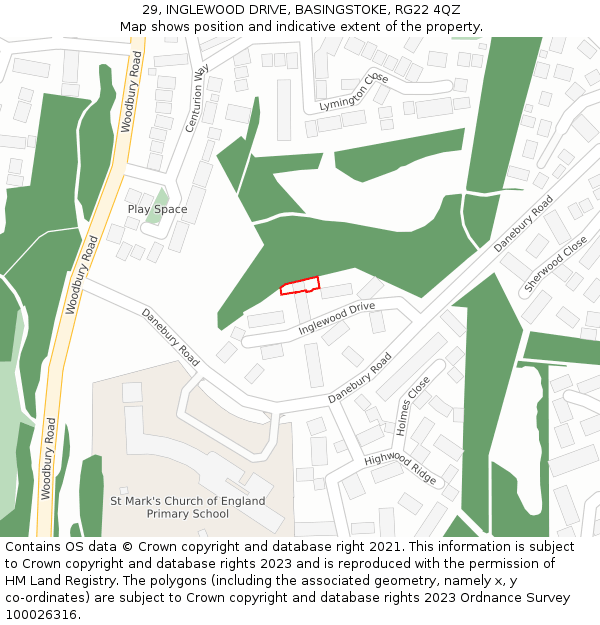 29, INGLEWOOD DRIVE, BASINGSTOKE, RG22 4QZ: Location map and indicative extent of plot