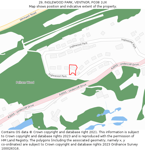 29, INGLEWOOD PARK, VENTNOR, PO38 1UX: Location map and indicative extent of plot