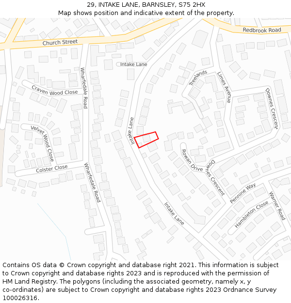 29, INTAKE LANE, BARNSLEY, S75 2HX: Location map and indicative extent of plot