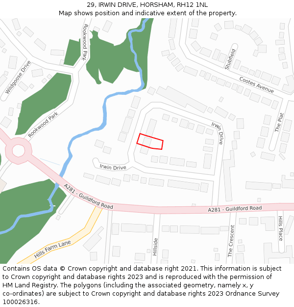 29, IRWIN DRIVE, HORSHAM, RH12 1NL: Location map and indicative extent of plot