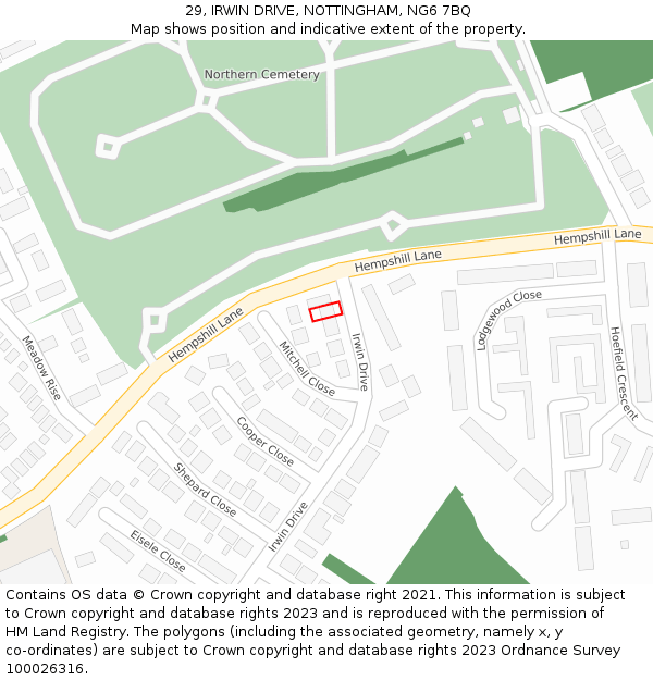 29, IRWIN DRIVE, NOTTINGHAM, NG6 7BQ: Location map and indicative extent of plot