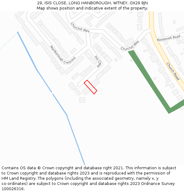 29, ISIS CLOSE, LONG HANBOROUGH, WITNEY, OX29 8JN: Location map and indicative extent of plot