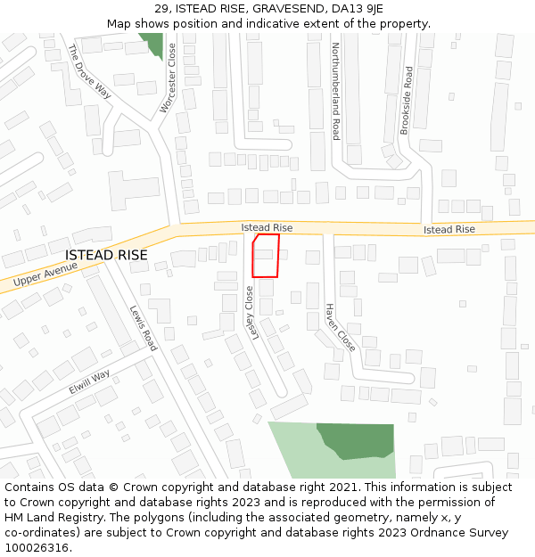 29, ISTEAD RISE, GRAVESEND, DA13 9JE: Location map and indicative extent of plot