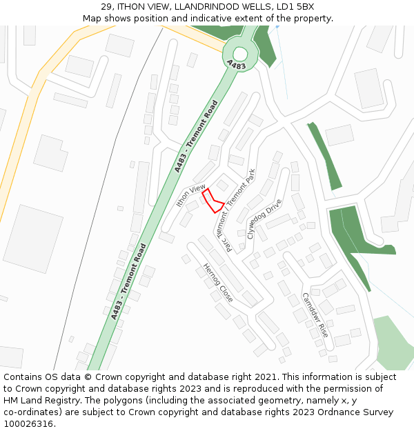 29, ITHON VIEW, LLANDRINDOD WELLS, LD1 5BX: Location map and indicative extent of plot