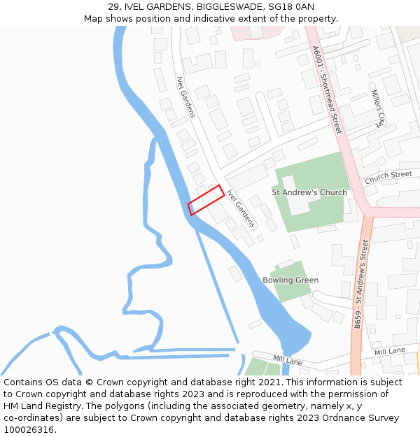 29, IVEL GARDENS, BIGGLESWADE, SG18 0AN: Location map and indicative extent of plot