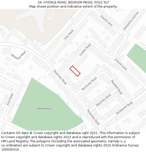 29, IVYDALE ROAD, BOGNOR REGIS, PO21 5LY: Location map and indicative extent of plot