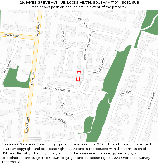 29, JAMES GRIEVE AVENUE, LOCKS HEATH, SOUTHAMPTON, SO31 6UB: Location map and indicative extent of plot