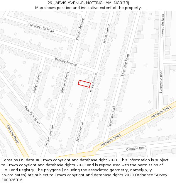 29, JARVIS AVENUE, NOTTINGHAM, NG3 7BJ: Location map and indicative extent of plot