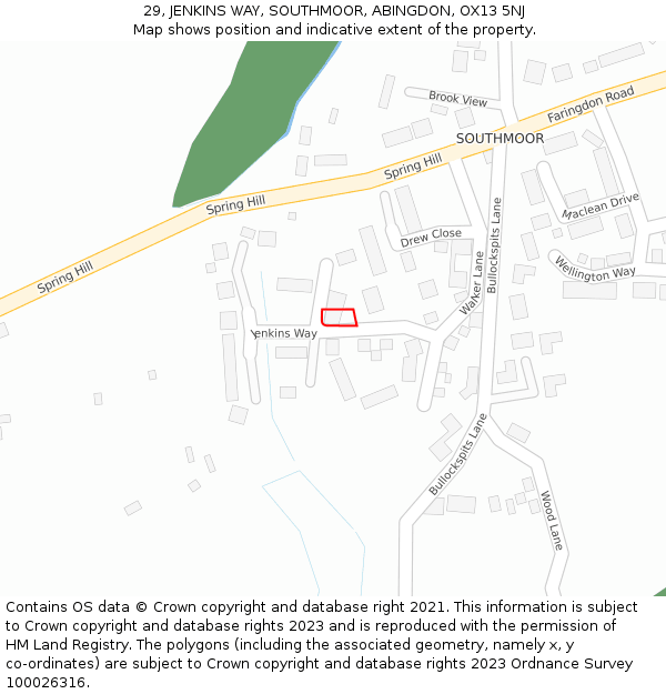 29, JENKINS WAY, SOUTHMOOR, ABINGDON, OX13 5NJ: Location map and indicative extent of plot