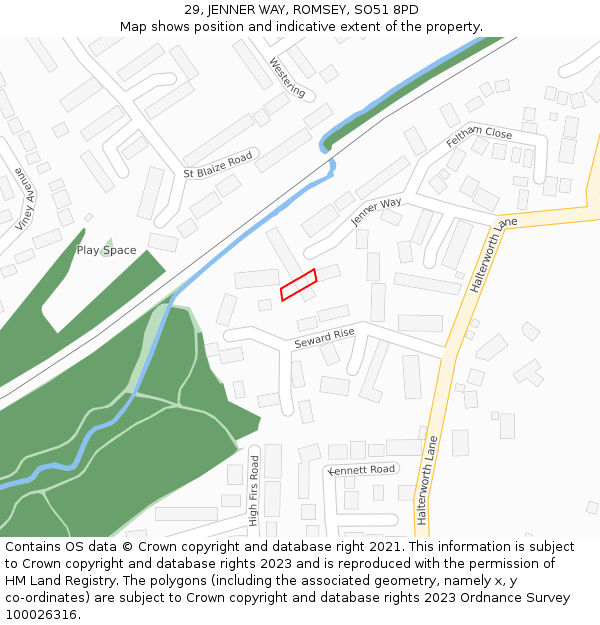 29, JENNER WAY, ROMSEY, SO51 8PD: Location map and indicative extent of plot