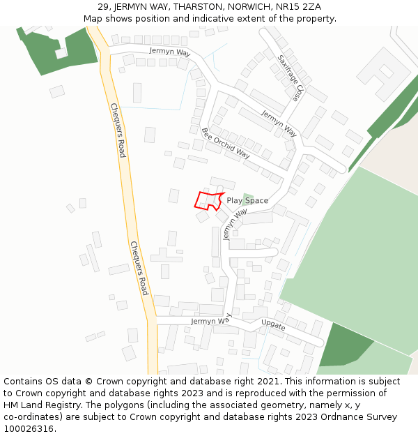 29, JERMYN WAY, THARSTON, NORWICH, NR15 2ZA: Location map and indicative extent of plot