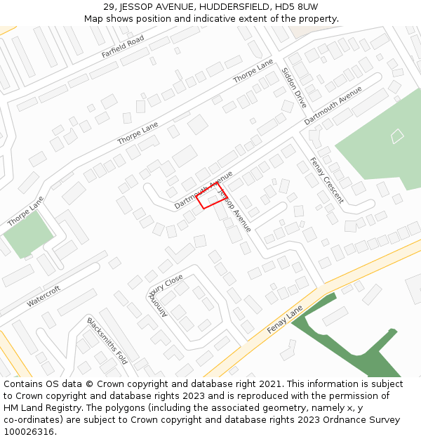 29, JESSOP AVENUE, HUDDERSFIELD, HD5 8UW: Location map and indicative extent of plot