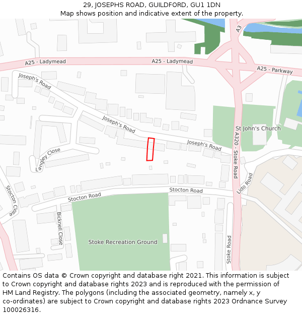 29, JOSEPHS ROAD, GUILDFORD, GU1 1DN: Location map and indicative extent of plot