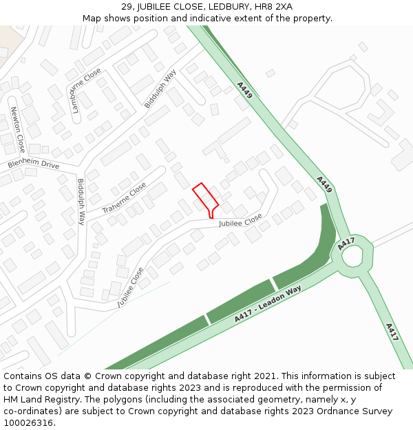 29, JUBILEE CLOSE, LEDBURY, HR8 2XA: Location map and indicative extent of plot