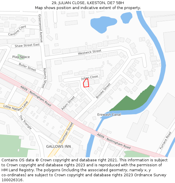 29, JULIAN CLOSE, ILKESTON, DE7 5BH: Location map and indicative extent of plot