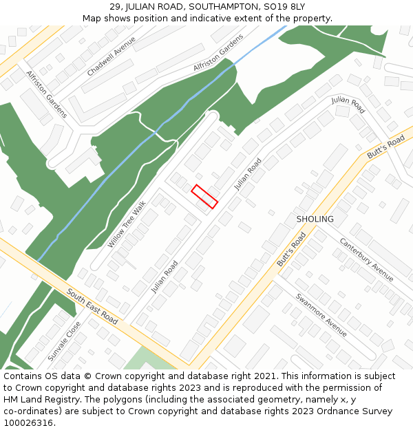 29, JULIAN ROAD, SOUTHAMPTON, SO19 8LY: Location map and indicative extent of plot