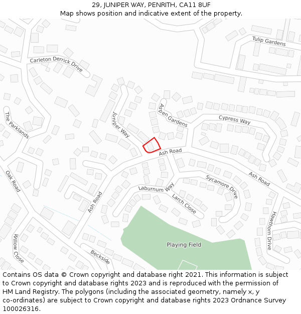 29, JUNIPER WAY, PENRITH, CA11 8UF: Location map and indicative extent of plot