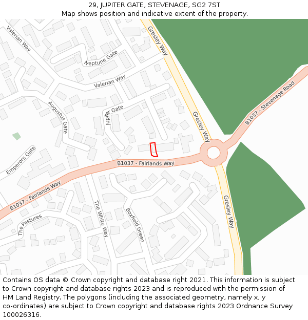 29, JUPITER GATE, STEVENAGE, SG2 7ST: Location map and indicative extent of plot