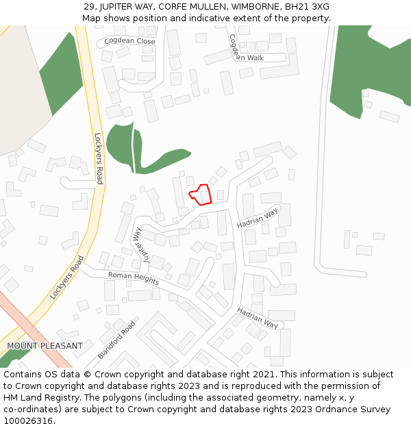 29, JUPITER WAY, CORFE MULLEN, WIMBORNE, BH21 3XG: Location map and indicative extent of plot