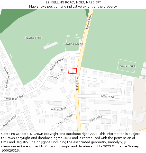 29, KELLING ROAD, HOLT, NR25 6RT: Location map and indicative extent of plot