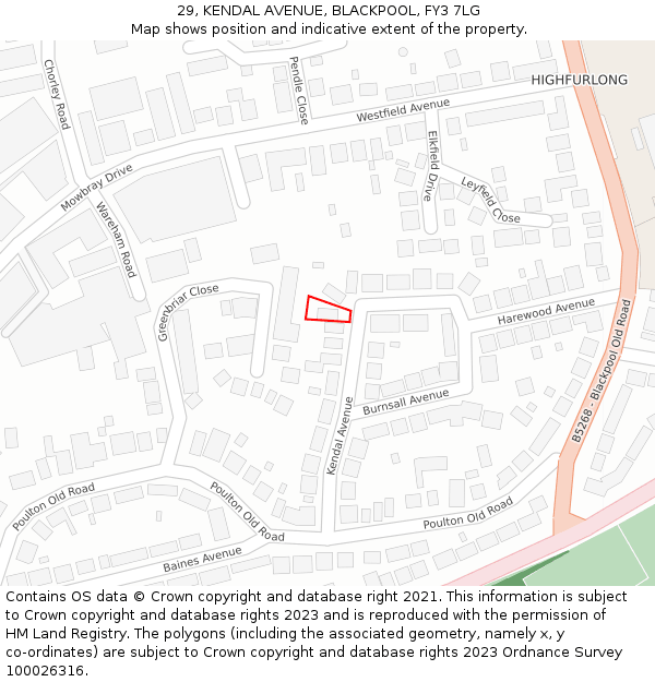 29, KENDAL AVENUE, BLACKPOOL, FY3 7LG: Location map and indicative extent of plot