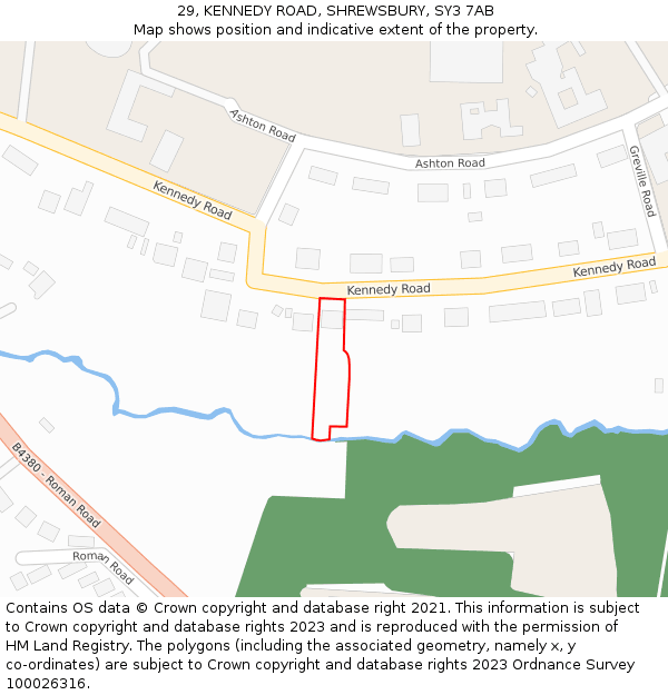 29, KENNEDY ROAD, SHREWSBURY, SY3 7AB: Location map and indicative extent of plot