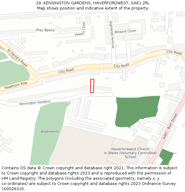 29, KENSINGTON GARDENS, HAVERFORDWEST, SA61 2RL: Location map and indicative extent of plot