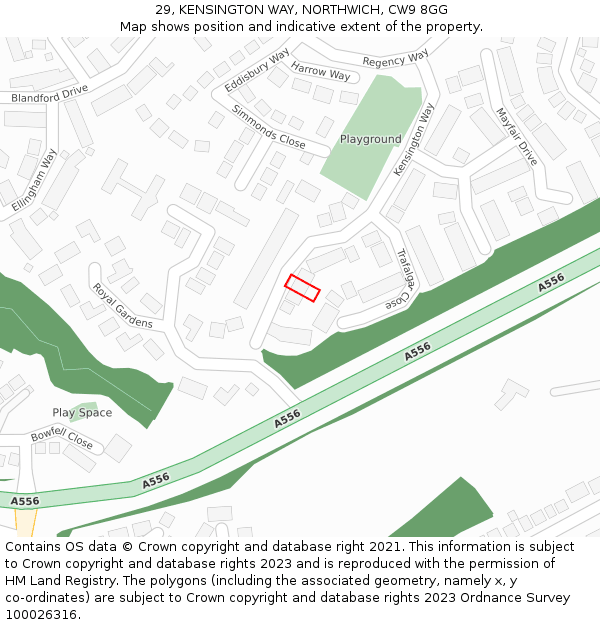 29, KENSINGTON WAY, NORTHWICH, CW9 8GG: Location map and indicative extent of plot