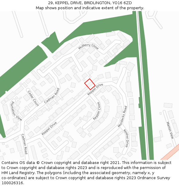 29, KEPPEL DRIVE, BRIDLINGTON, YO16 6ZD: Location map and indicative extent of plot