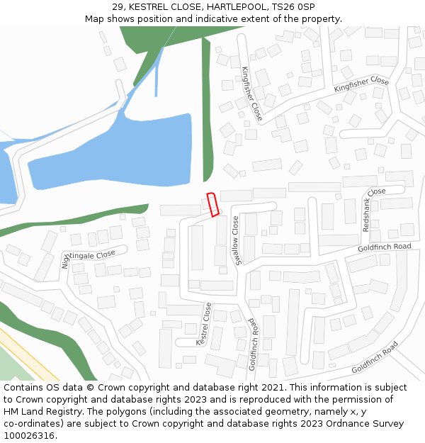 29, KESTREL CLOSE, HARTLEPOOL, TS26 0SP: Location map and indicative extent of plot